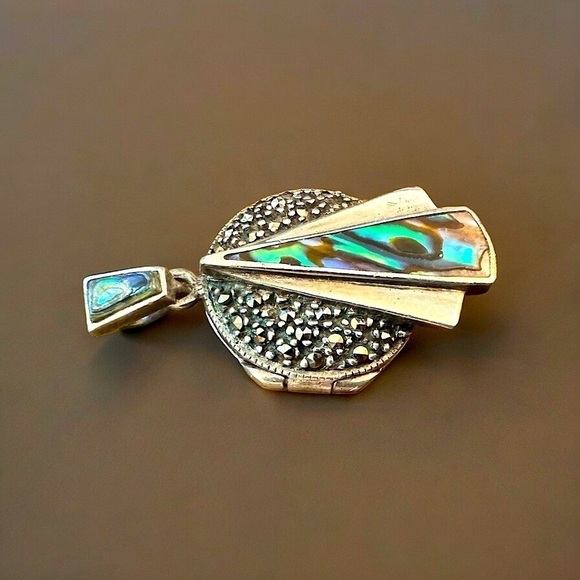 💎Art Deco💎Locket With Abalone & Marcasite💎Necklace - Picture 1 of 10